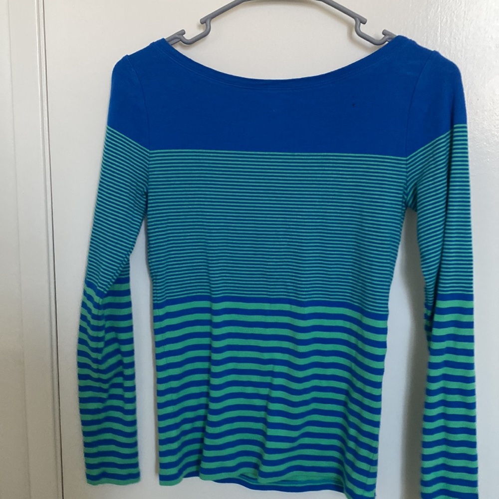 Ann Taylor Cotton long sleeve boat shirt striped